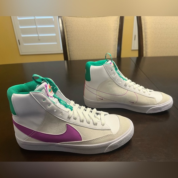 New Nike Blazer Mid 77 White Pink Fuchsia Sneaker Shoes - Picture 2 of 13